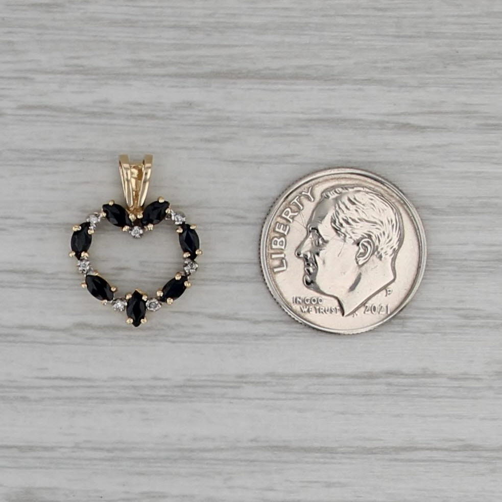 0.64ctw Blue Sapphire Diamond Heart Pendant 14k Yellow Gold