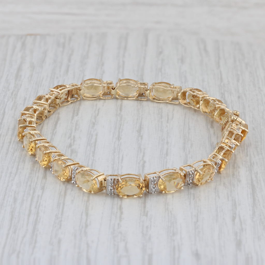 Gray 14.02ctw Citrine Diamond Tennis Bracelet 14k Yellow Gold 7.5" 5mm