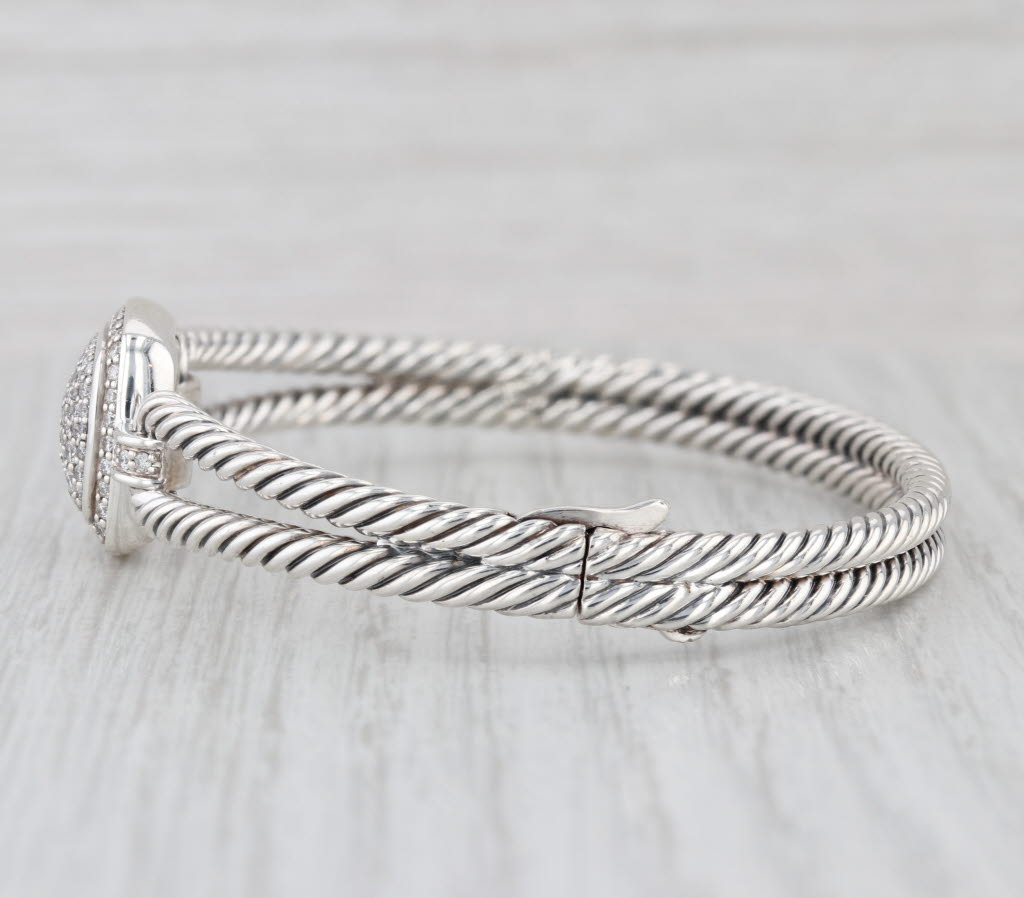 David Yurman 0.70ctw Diamond Albio Cable Bangle Bracelet Sterling Silver 6.5"