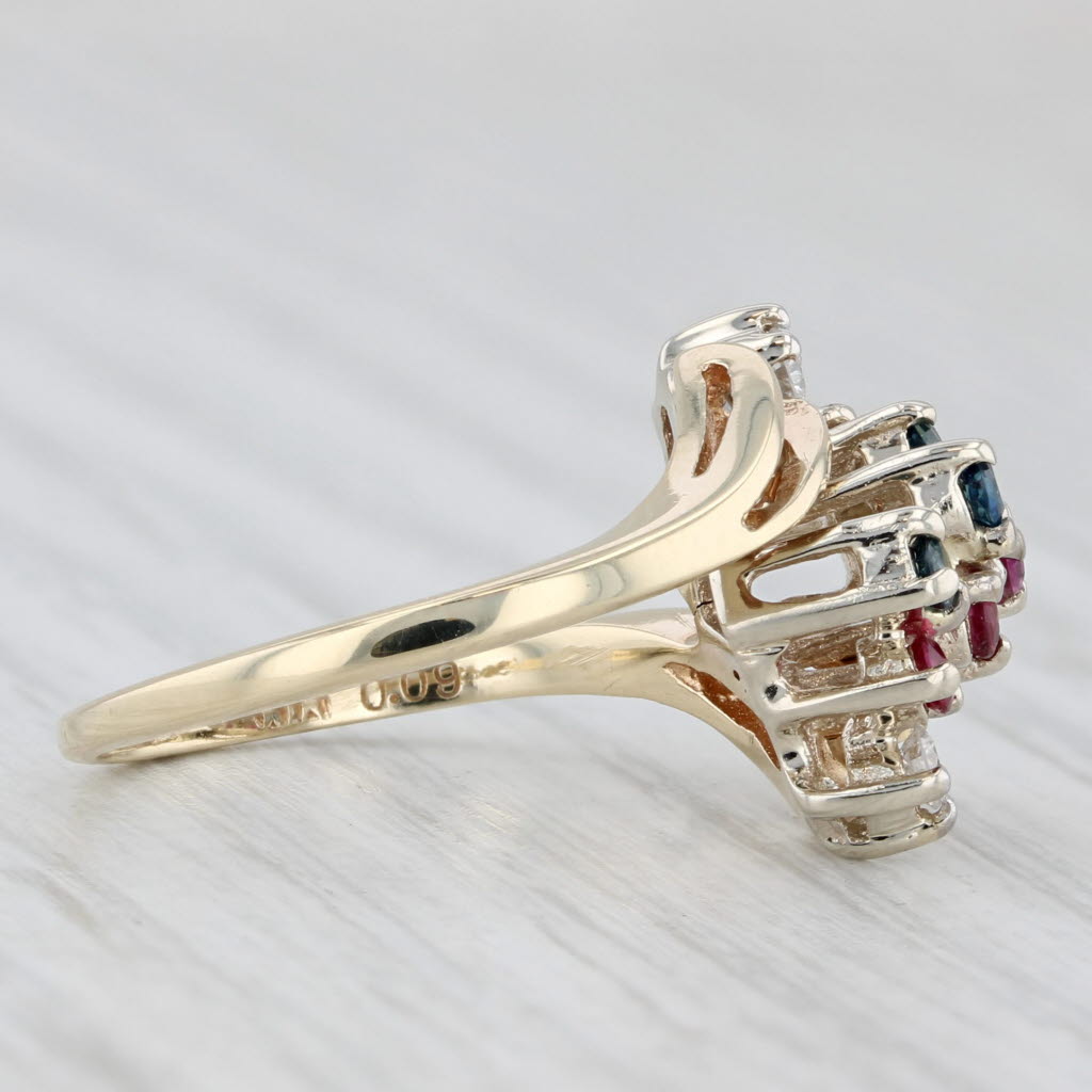 Light Gray 0.47ctw Ruby Sapphire Diamond Bypass Ring 14k Yellow Gold Size 5.25