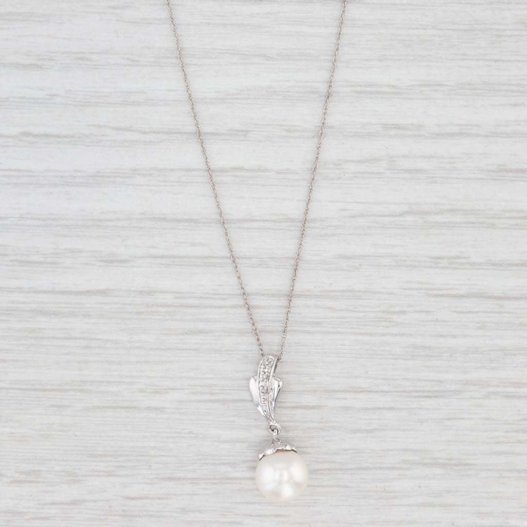 Light Gray Cultured Pearl Diamond Drop Pendant Necklace 10k White Gold 18.25" Rope Chain
