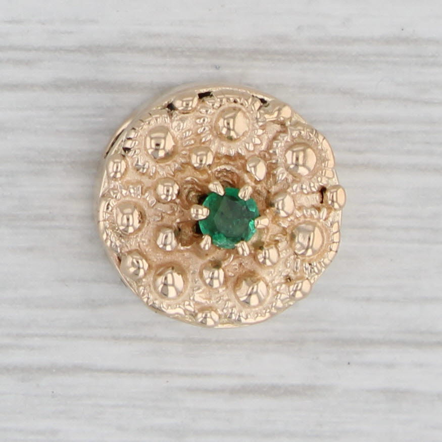Gray Ornate 0.11ct Emerald Flower Slide Charm 14k Yellow Gold Vintage EC