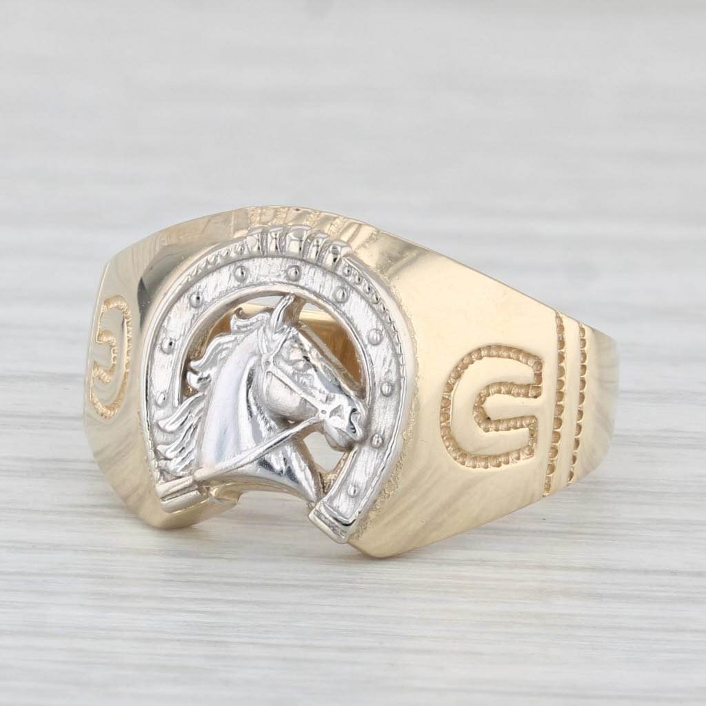 Light Gray Horseshoe Horse Ring 14k Yellow White Gold Size 10.25 Western Equestrian