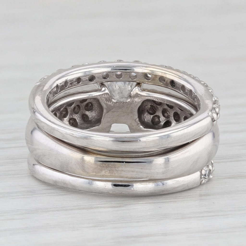 Light Gray 1.34ctw Diamond Engagement Ring 2 Wedding Band Bridal Set 14k White Gold Sz 4.75