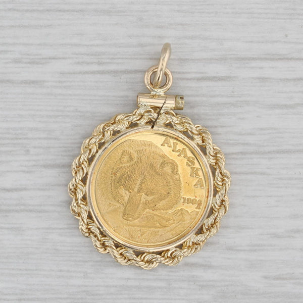 1994 Alaska Grizzly Bear Coin Pendant 14k 999 Gold State Great Seal