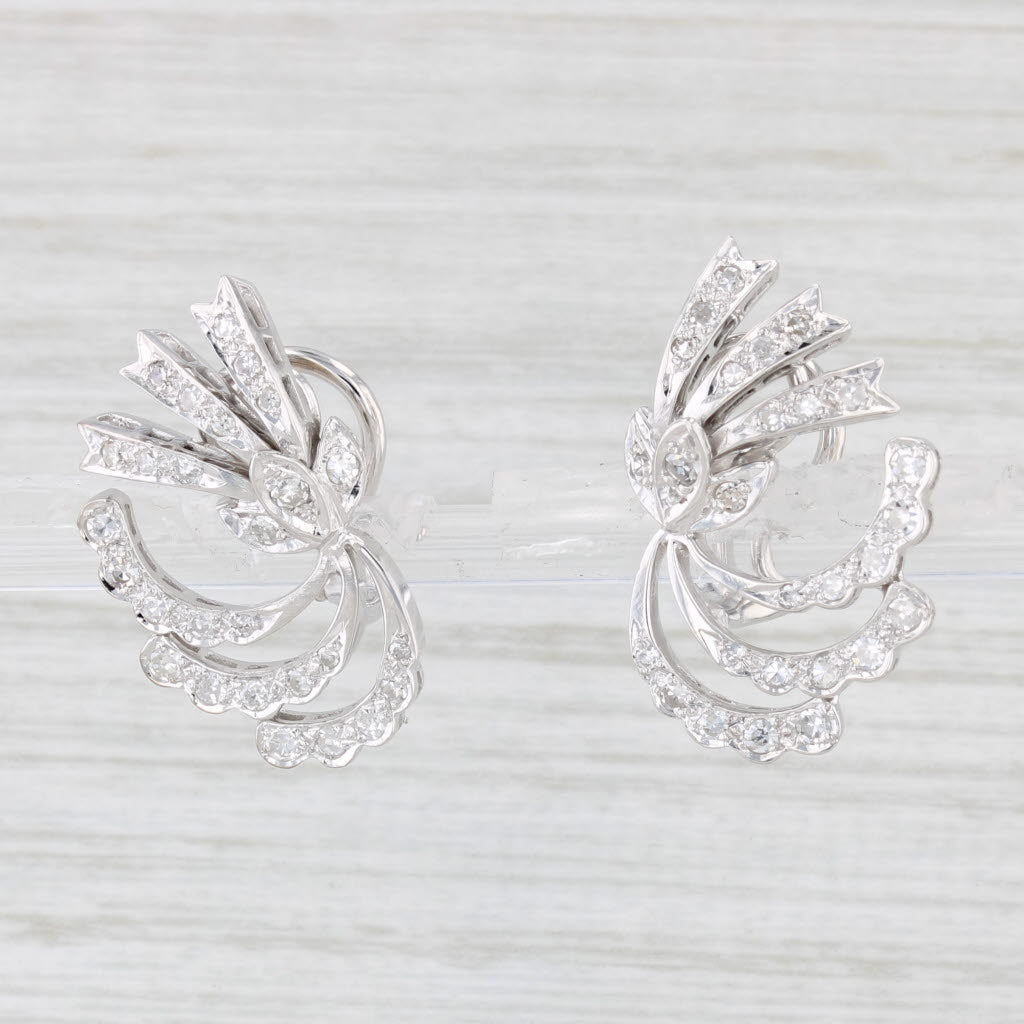 Light Gray 0.65ctw Diamond Spray Earrings 14k White Gold Omega Backs Non Pierced Clip On