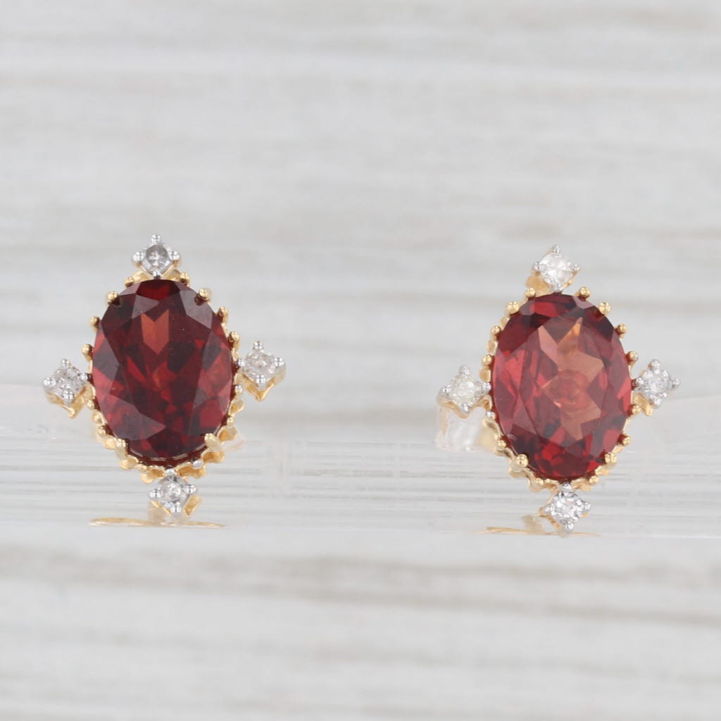Light Gray New 3.13ctw Oval Garnet Diamond Stud Earrings 10k Yellow Gold