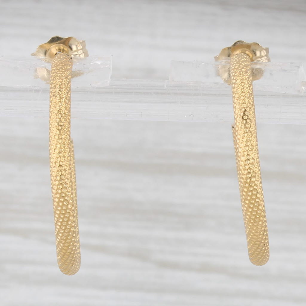 Light Gray Textured Hoop Earrings 14k Yellow Gold Round Hoops 20.3 x 2 mm
