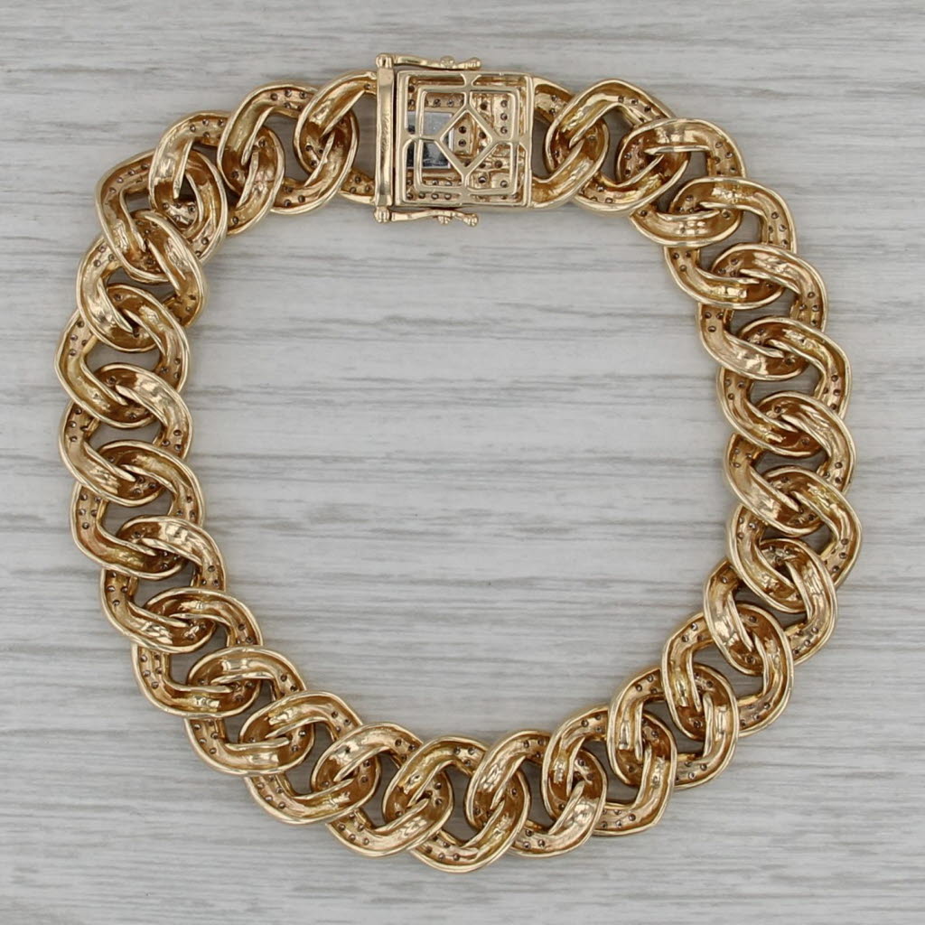 3.50ctw Diamond Curb Cuban Link Chain 14k Yellow Gold 7.75" 12.8mm