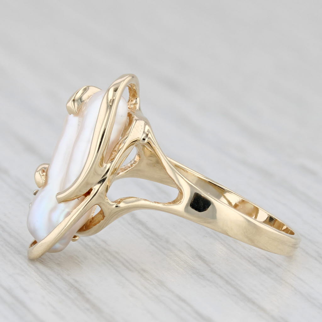Light Gray Cultured Pearl Diamond Accent Ring 14k Yellow Gold Size 6