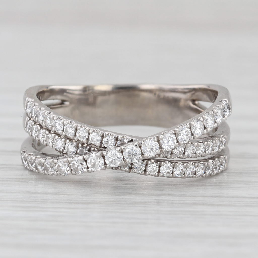 0.73ctw Diamond Crossover Ring 14k White Gold Size 9.5 Anniversary 3-Bands