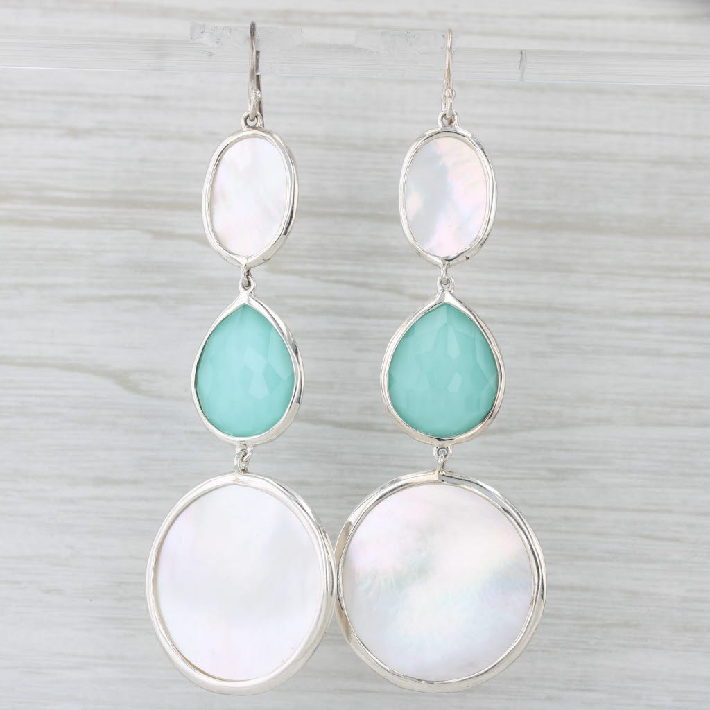 Light Gray Ippolita Rock Candy Mother of Pearl Turquoise Quartz Earrings Sterling Silver