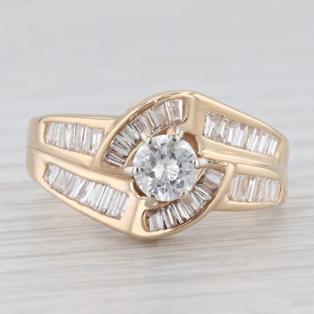Light Gray 0.96ctw Round Diamond Engagement Ring 14k Yellow Gold Bypass Size 8.75