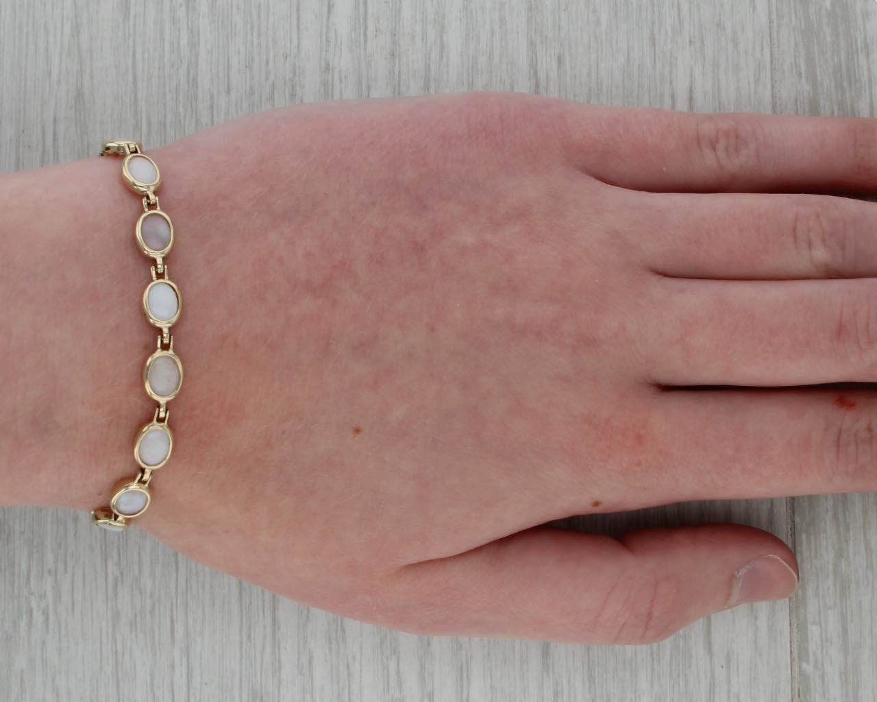 Opal Oval Cabochons Tennis Bracelet 14k Yellow Gold 6.5" 6.4mm