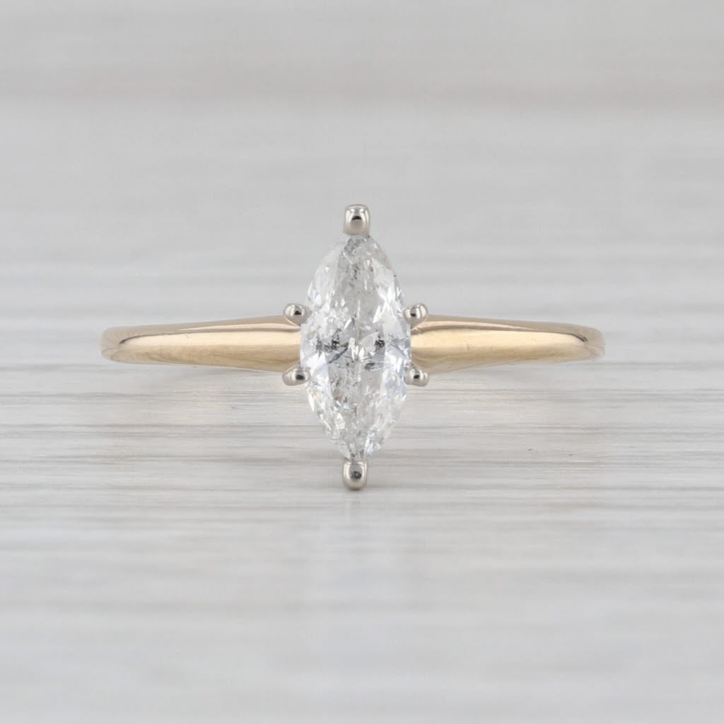 0.47ct Marquise Diamond Solitaire Engagement Ring 14k Yellow white Gold Size 7