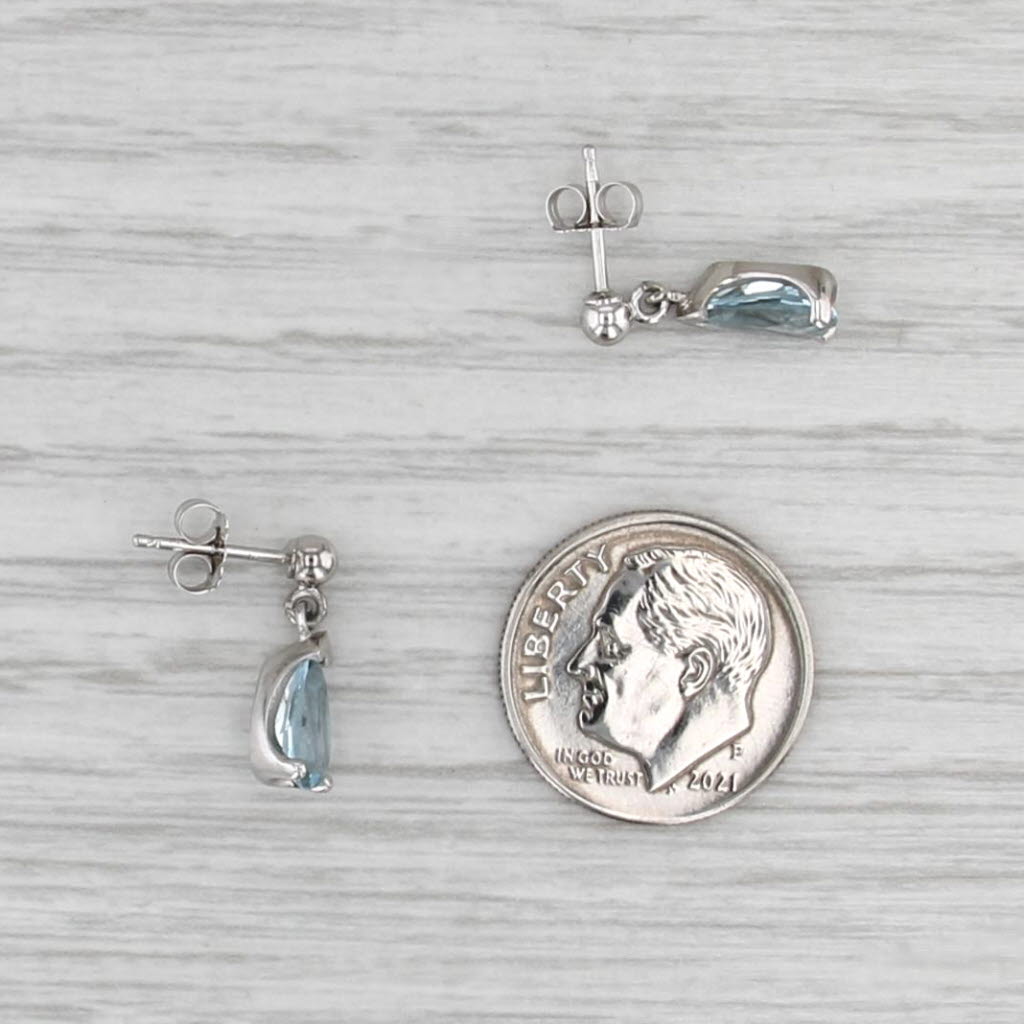 1.50ctw Pear Aquamarine Teardrop Dangle Earrings 14k White Gold Drops