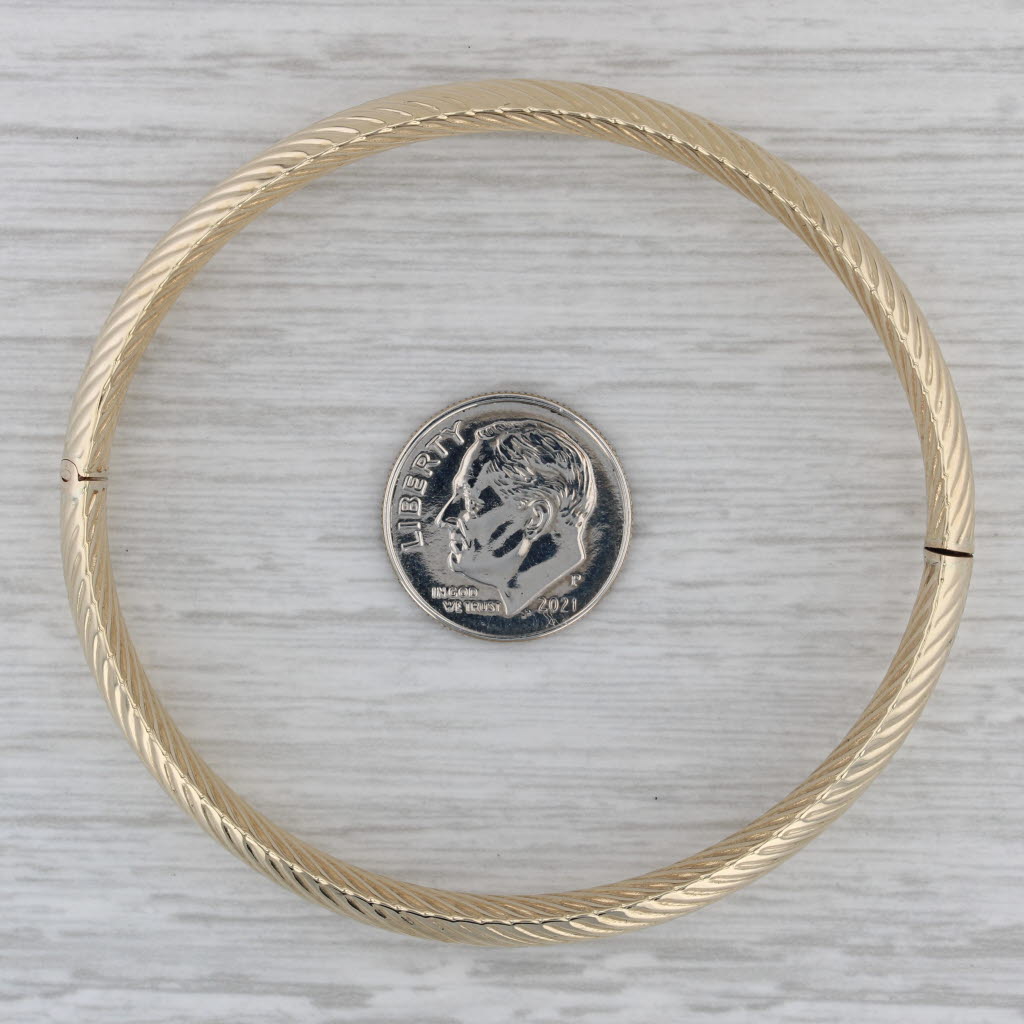 Gray Scalloped Bangle Bracelet 14k Yellow Gold 7" 8.3mm Hinged Clasp
