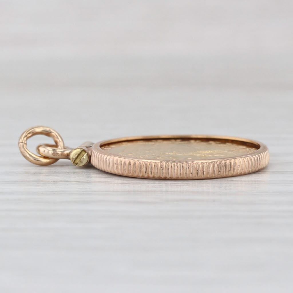 Authentic 1912 Indian Head $2.50 Coin Pendant 90% Gold Coin Gold Filled Bezel