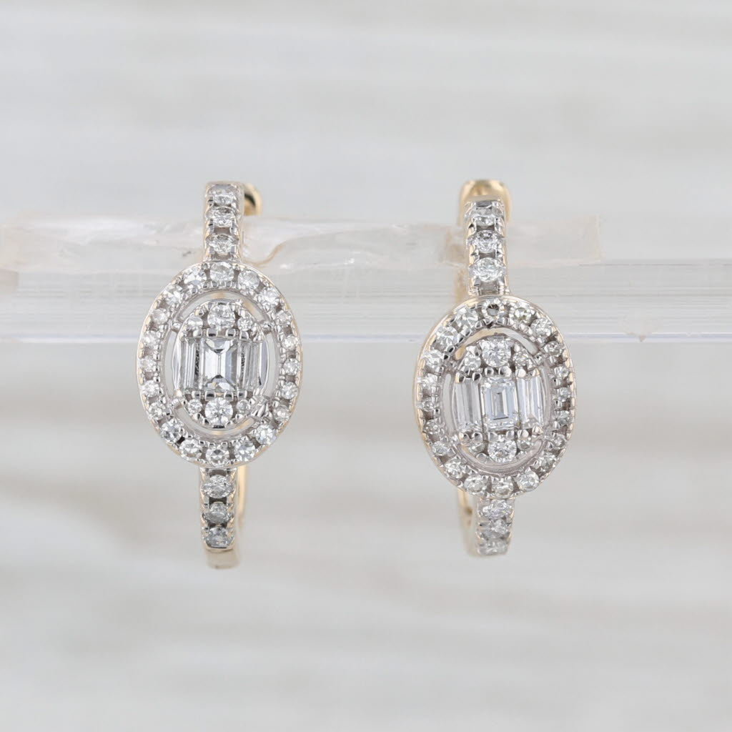 0.42ctw Diamond Hoop Earrings 14k Yellow Gold Hinged Snap Top Round Hoops
