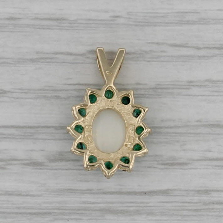 Opal Cabochon 0.72ctw Emerald Halo Pendant 14k Yellow Gold