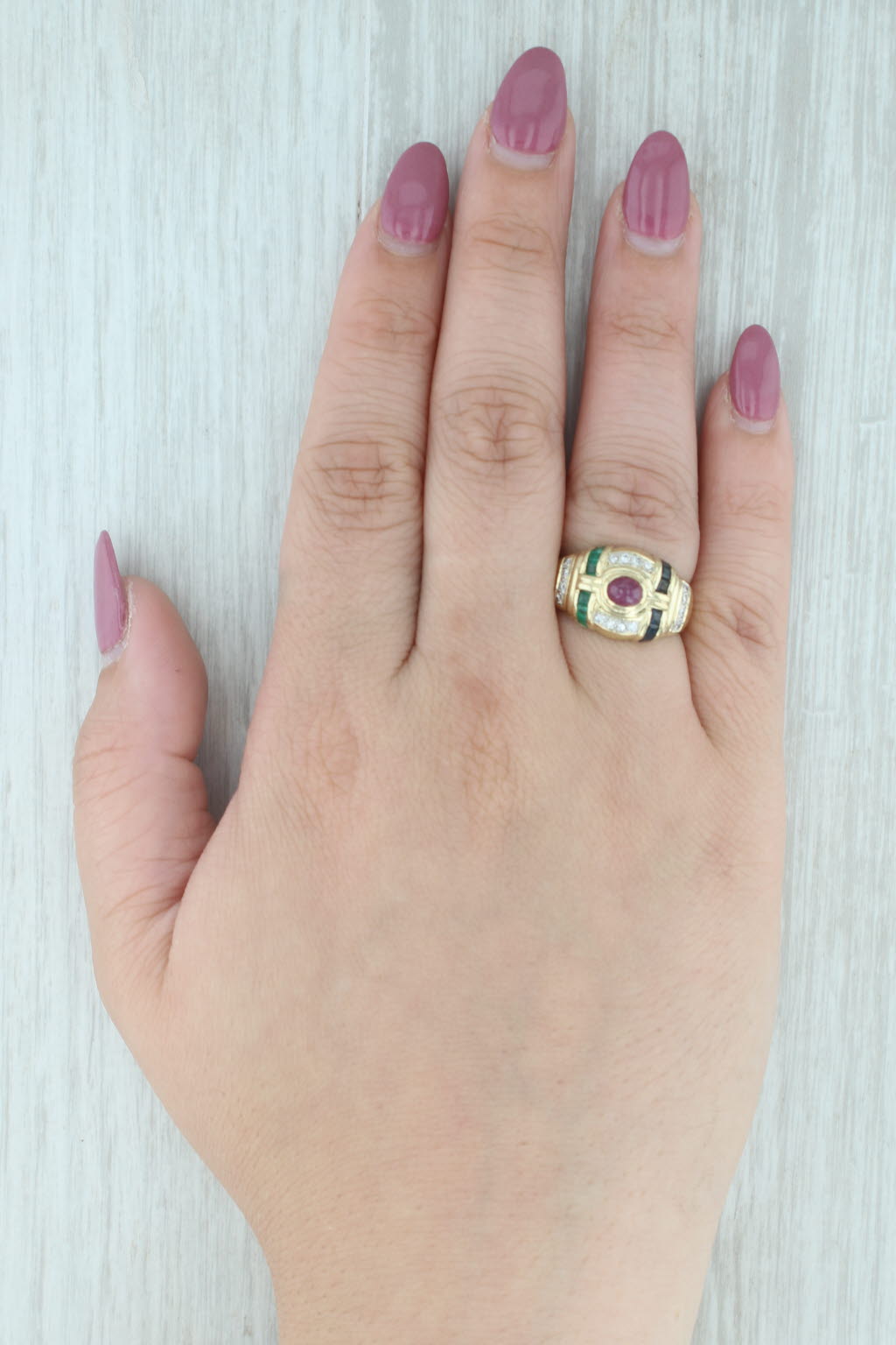 Gray 0.56ctw Diamond Ruby Sapphire Emerald Ring 14k Yellow Gold Size 7 Cocktail
