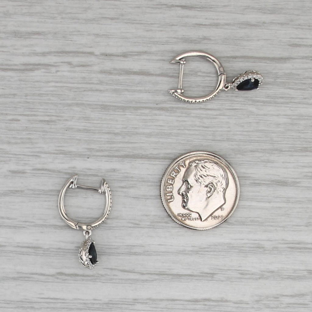 New 1ctw Sapphire Diamond Halo Teardrop Hoop Earrings 14k Gold Hinged