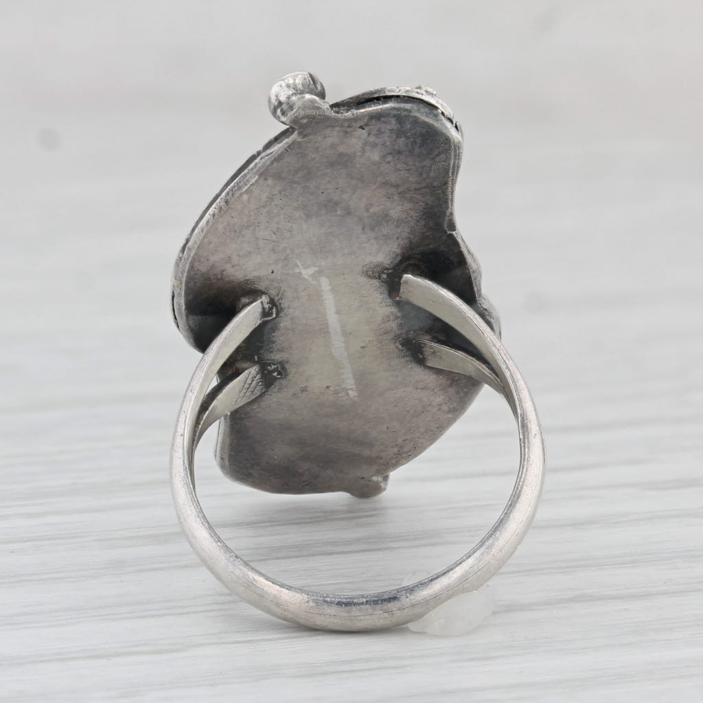 Light Gray Vintage Native American Red Coral Ring Sterling Silver Size 5.25 Statement