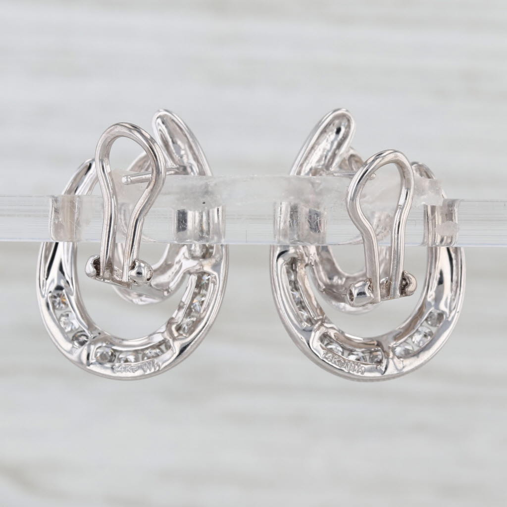 0.40ctw Diamond Loops Drop Earrings 14k White Gold Omega Backs