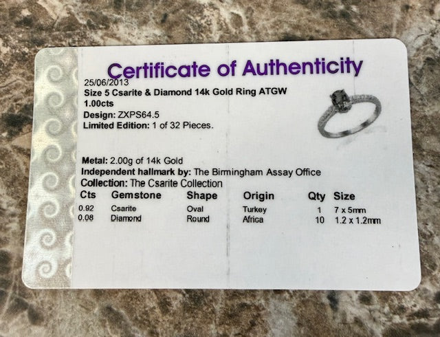 1ctw Oval Diaspore Csarite Diamond Ring 14k Yellow Gold Size 5 COA