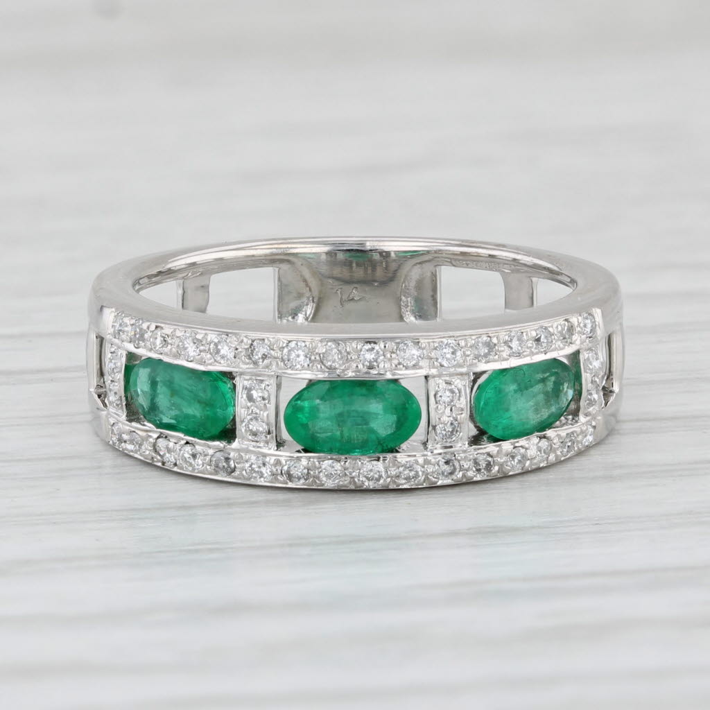 Light Gray 0.85ctw Emerald Diamond Ring 14k White Gold Size 6 Stackable Wedding Band