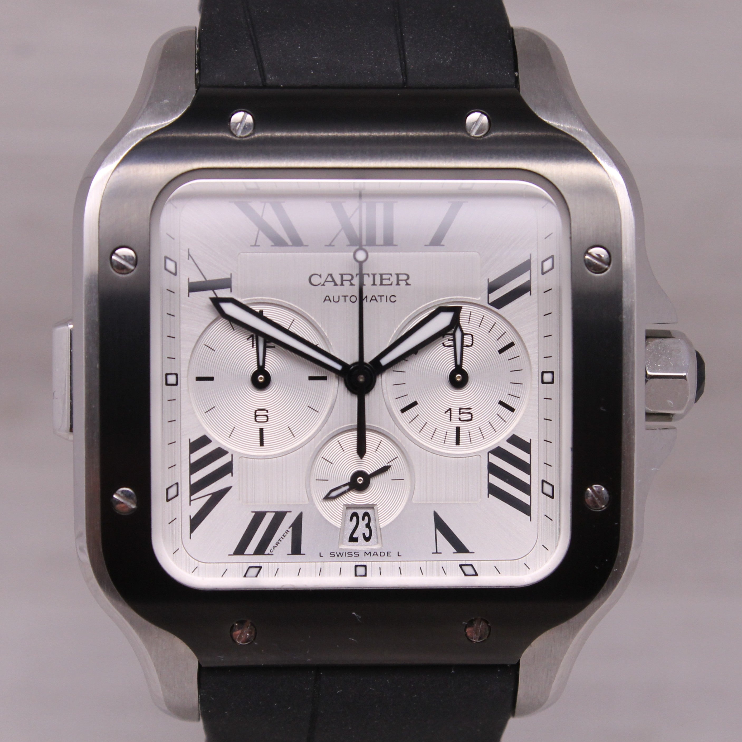 Cartier Santos XL Chronograph Men 40.5mm Steel Watch Box Strap Tag Card WSSA0017