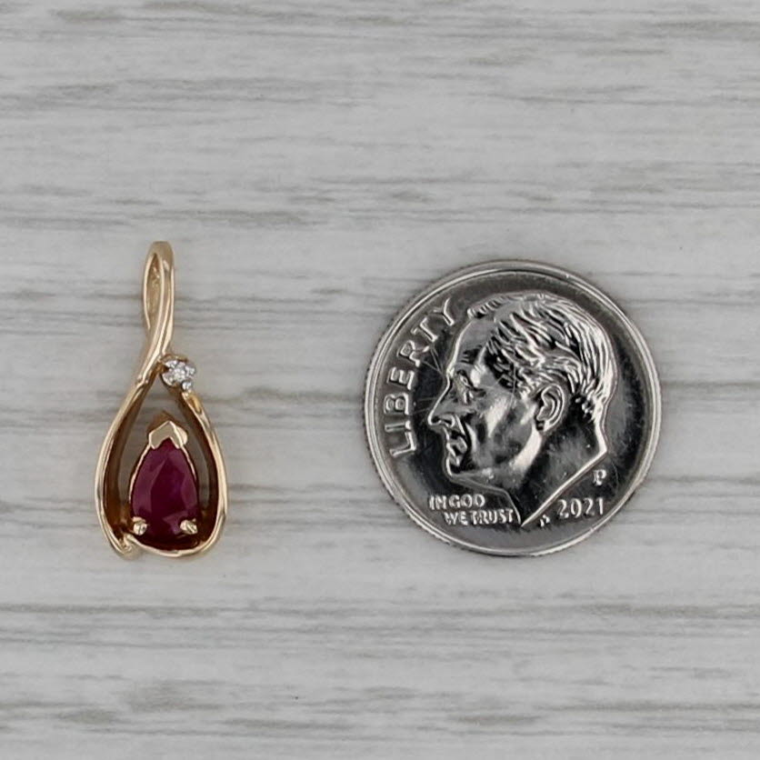 0.52ct Ruby Diamond Teardrop Pendant 14k Yellow Gold Small Drop