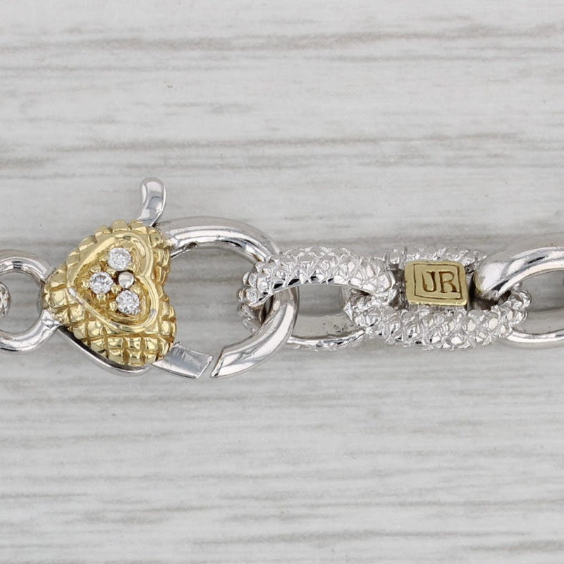 Gray Judith Ripka Diamond Heart Pendant Necklace Sterling Silver 18k Gold 16.5"