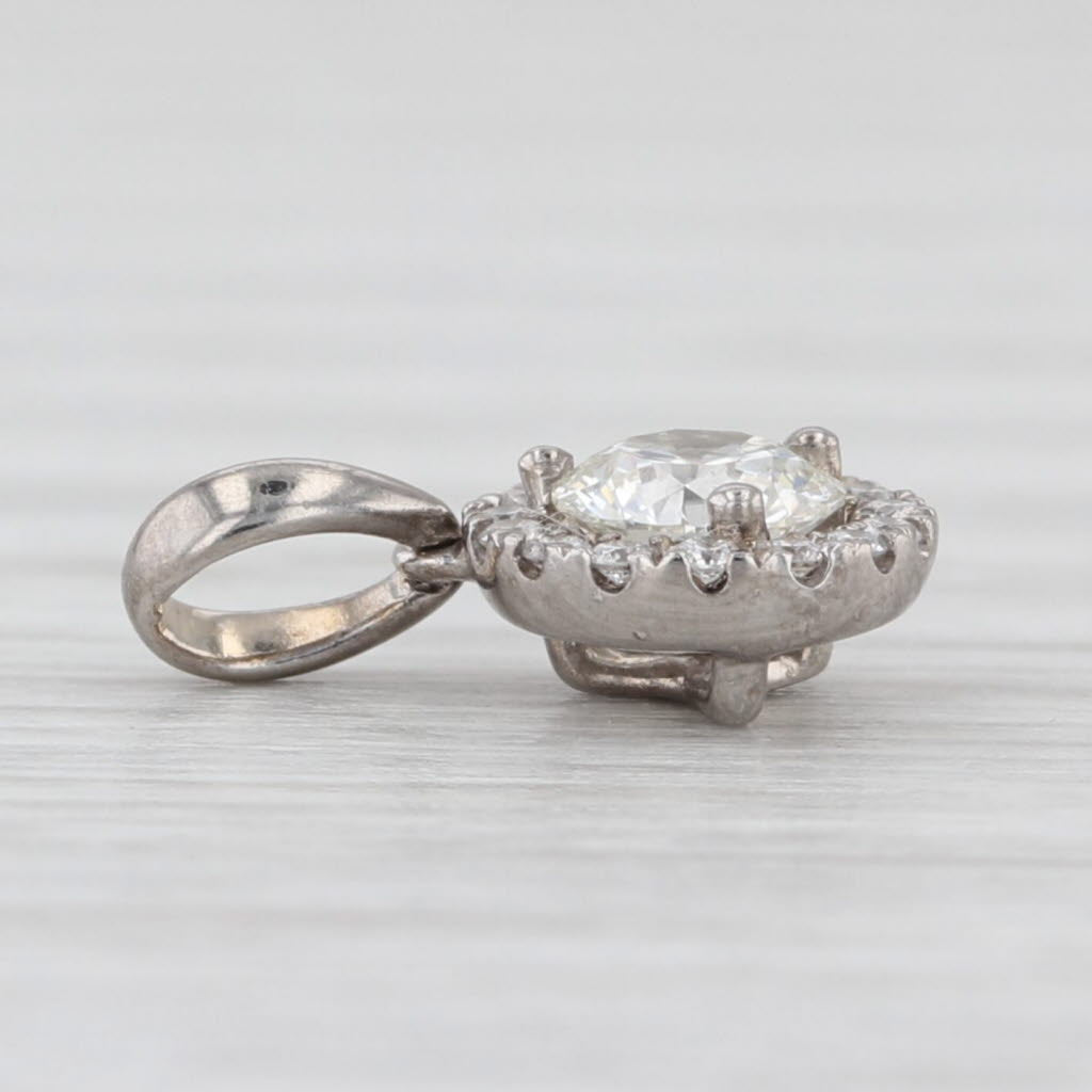 0.38ctw Round Diamond Halo Pendant 14k White Gold Small Drop