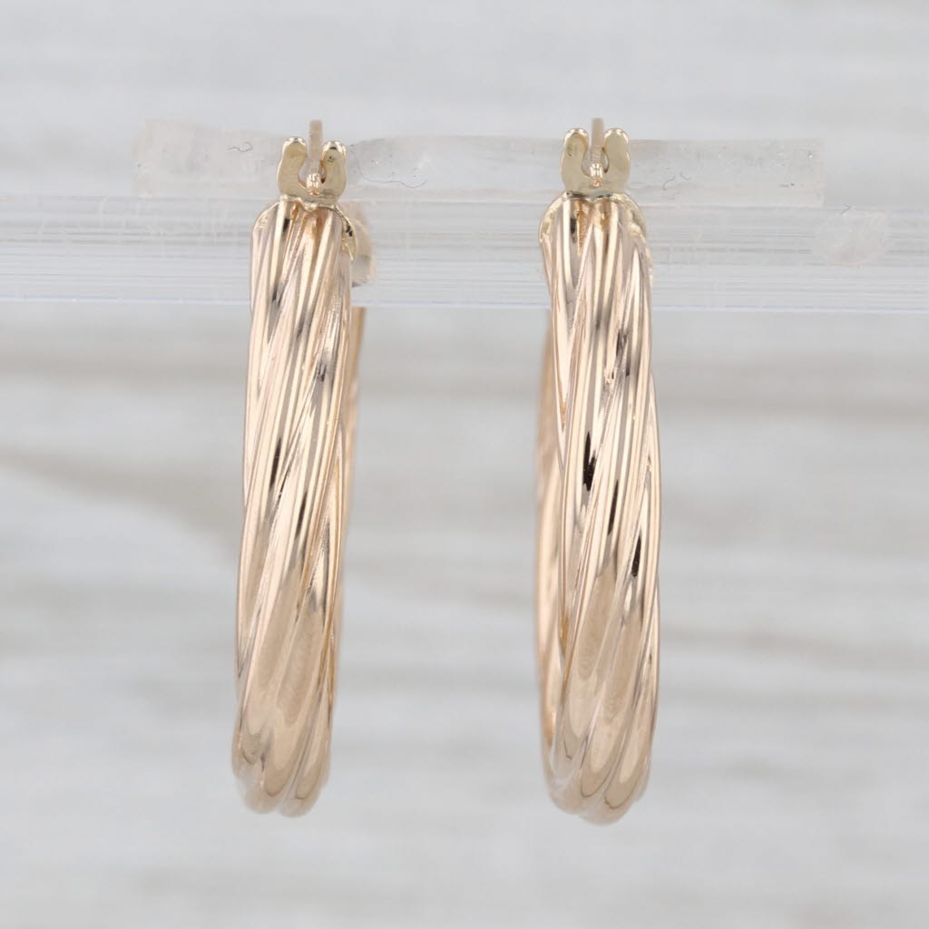 Oval Twist Hoop Earrings 14k Yellow Gold Snap Top Hoops