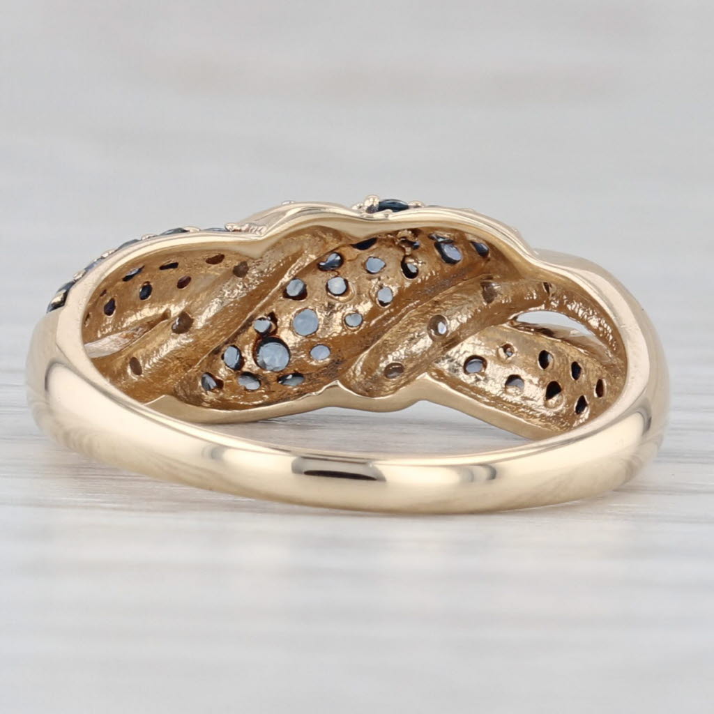 Light Gray 0.85ctw Pave Blue Sapphire Diamond Scalloped Ring 10k Yellow Gold Size 7