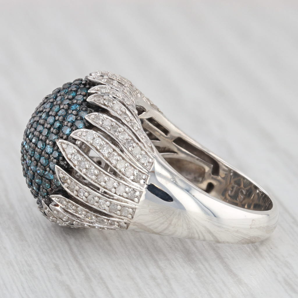 Light Gray 0.71 ctw Blue Diamond Cluster Sterling Silver Size 7 Ring Cocktail