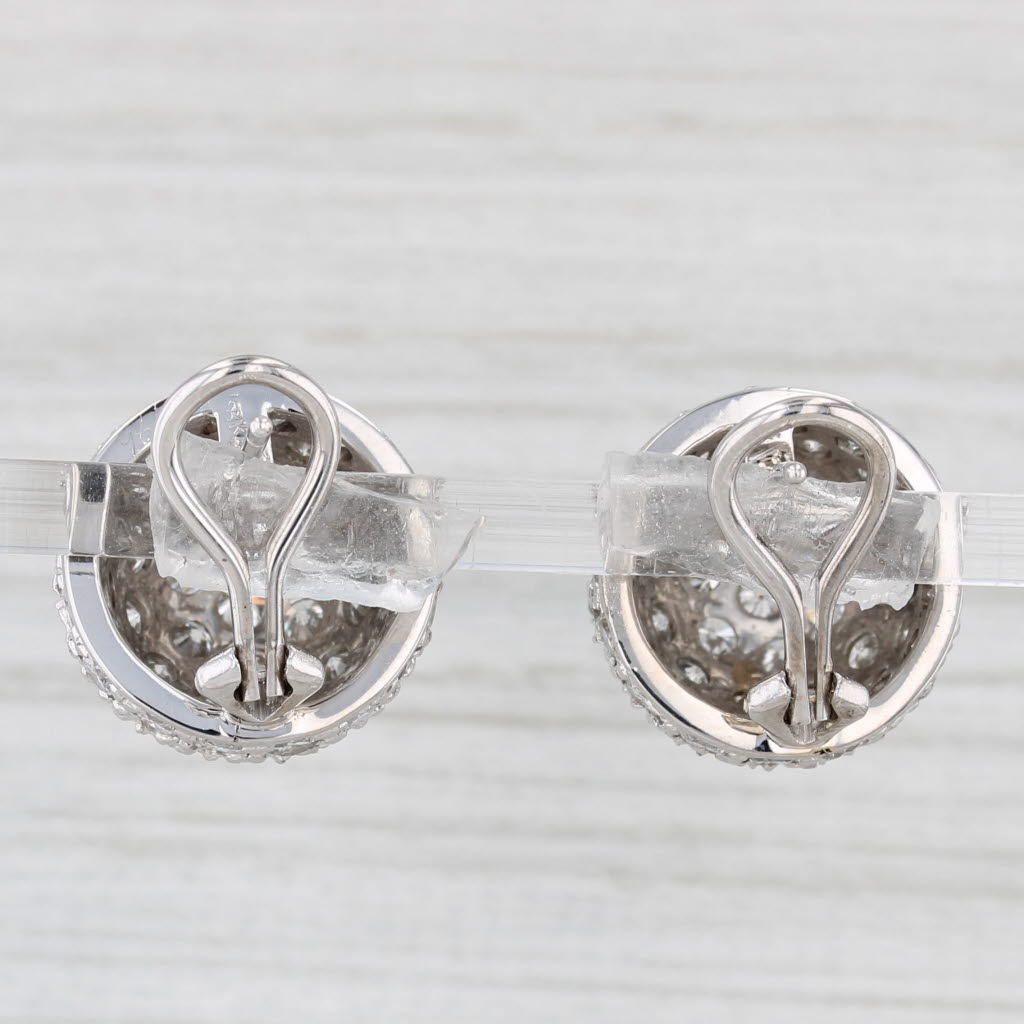 Light Gray 4.80ctw Pave Diamond Cluster Dome Earrings 18k White Gold Stud Drops Omega Backs