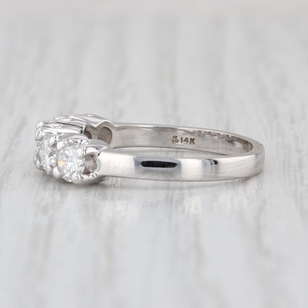 1.07ctw Diamond 5 Stone Ring 14k White Gold Wedding Anniversary Stackable Band