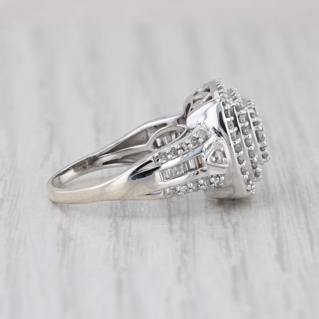 0.82ctw Diamond Cluster Halo Engagement Ring Sterling Silver Size 6.75