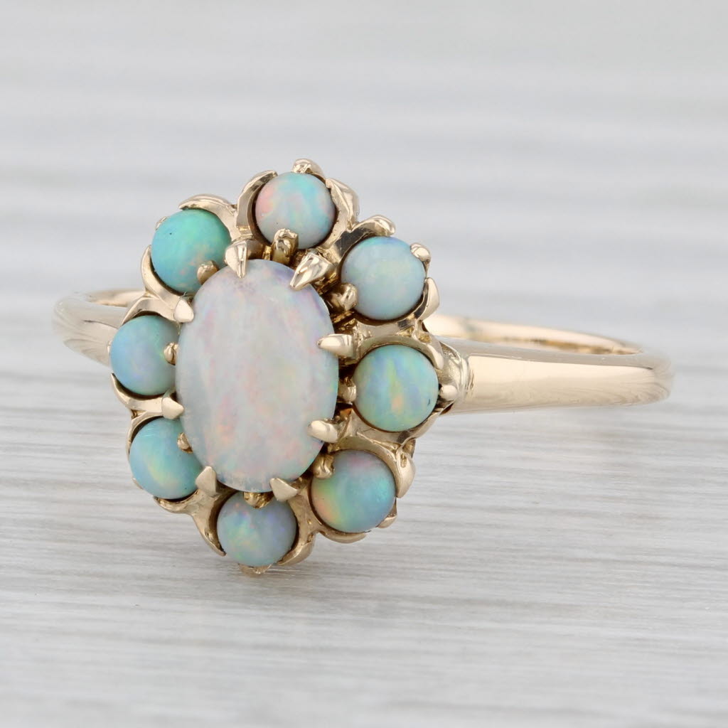 Light Gray Vintage Opal Cabochon Ring 10k Yellow Gold Size 7.5