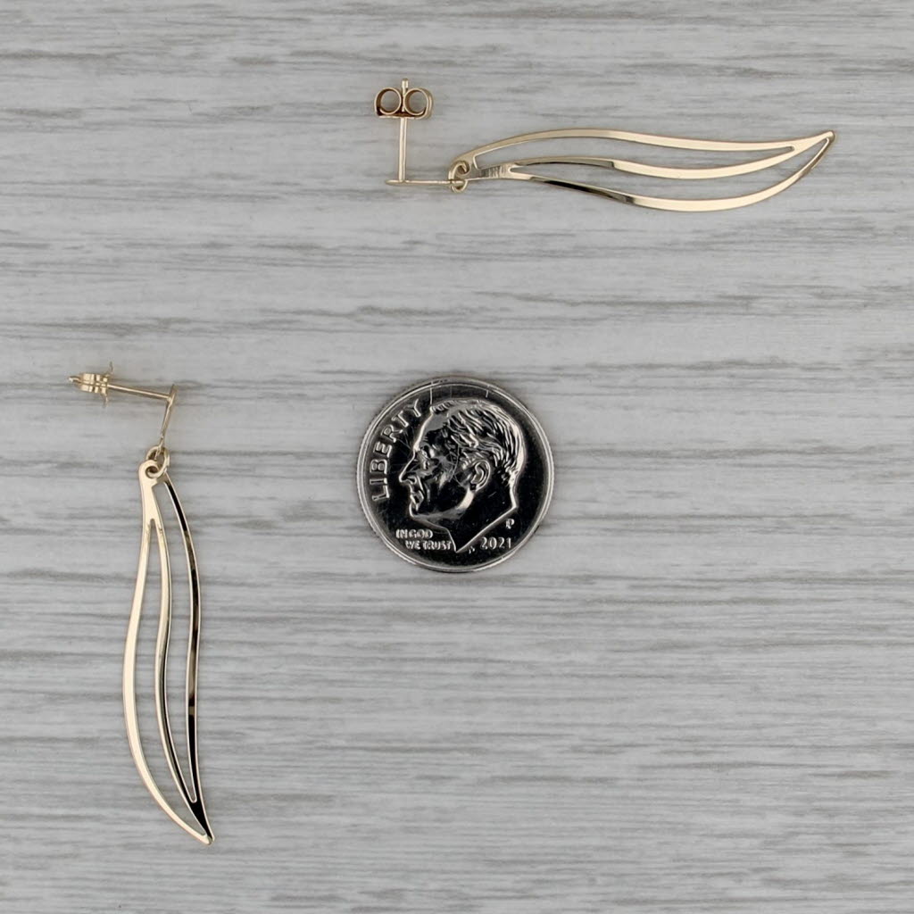 Leaf Dangle Earrings 14k Yellow Gold Elongated Drops