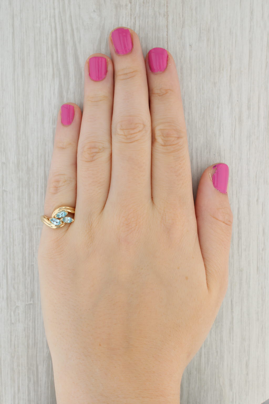 Gray Blue Topaz 3-Stone Cluster Ring 14k Yellow Gold Size 6.5 Bypass