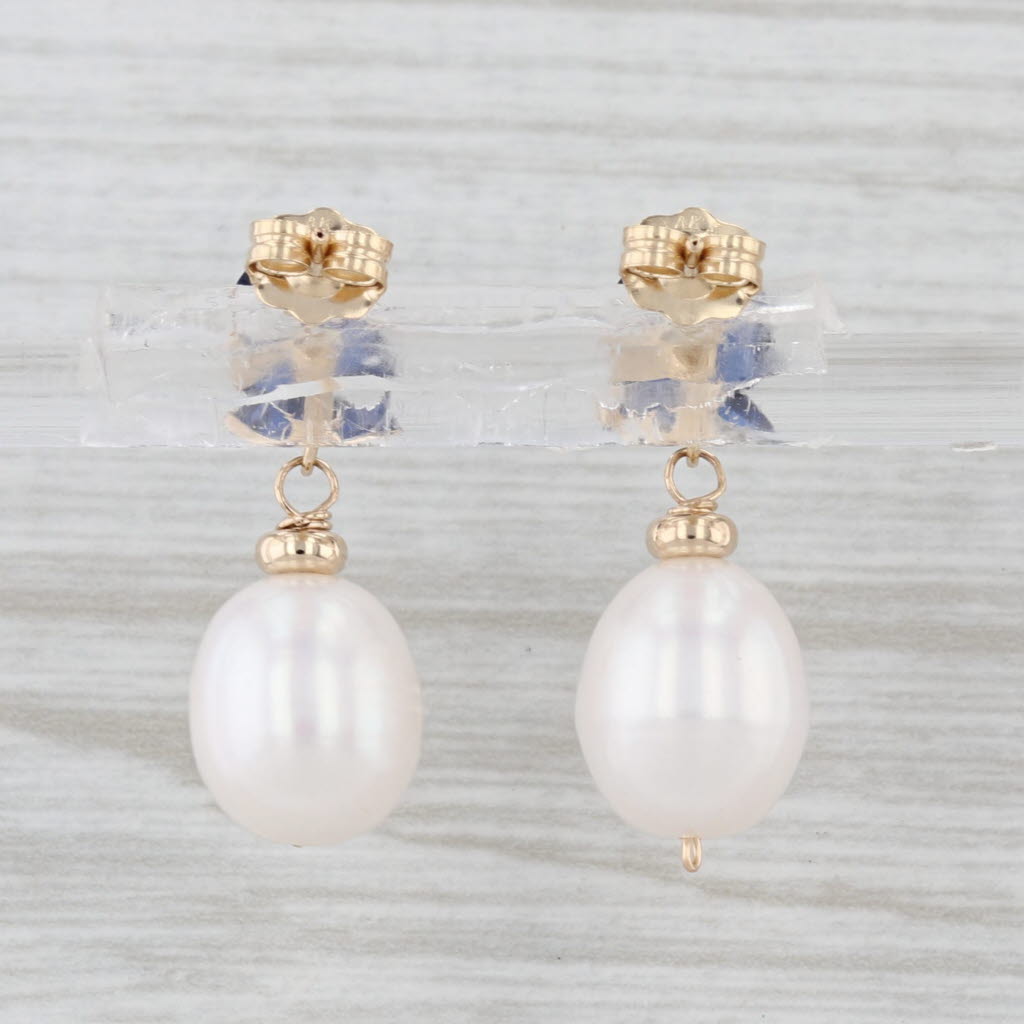Cultured Pearl Blue Glass Drop Earrings 14k Yellow Gold Butterfly Backs