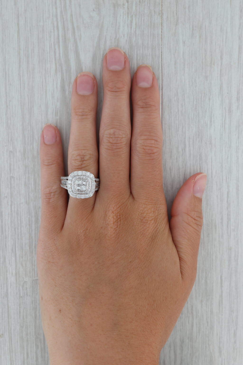 Dark Gray 1.85ctw Diamond Halo Ring 14k White Gold Size 8.75 Engagement Cocktail