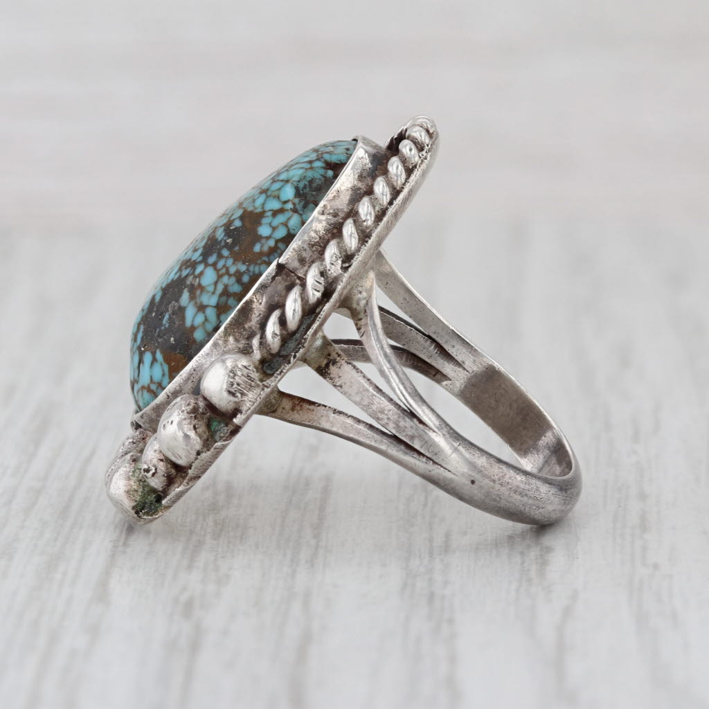 Vintage Signed Native American Turquoise Limonite Ring Sterling Silver Size 9