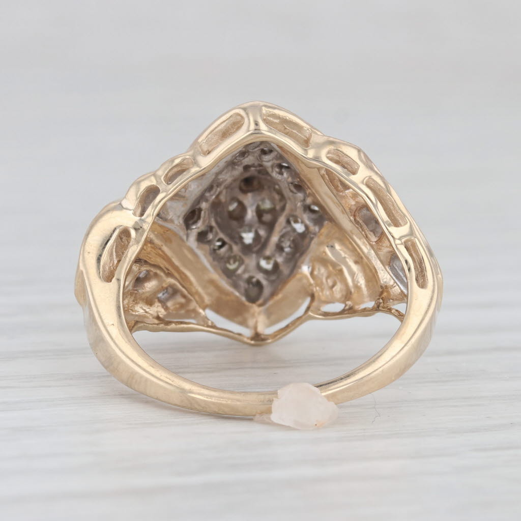 Light Gray 0.40ctw Diamond Cluster Ring 10k Yellow Gold Size 7.5 Scalloped Bypass