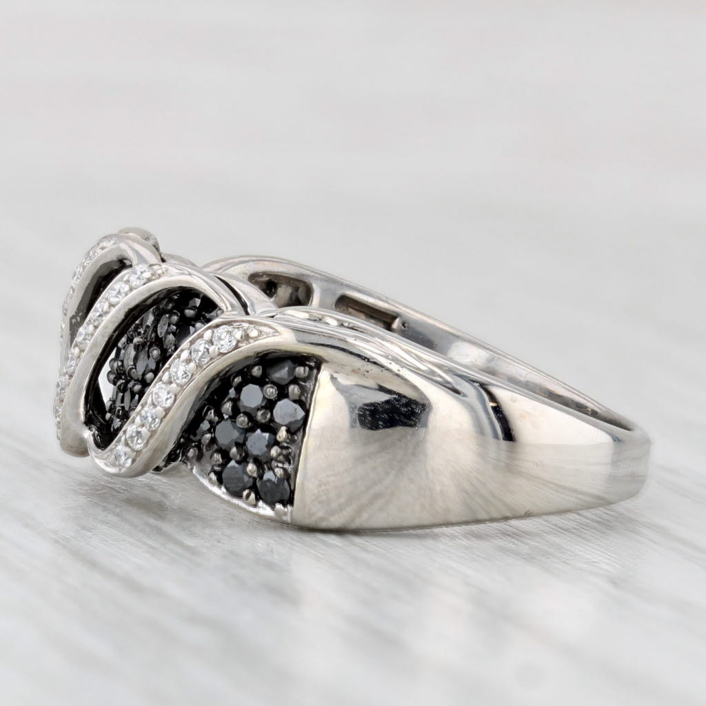 Light Gray 0.70ctw Black White Diamond Ring 14k White Gold Size 8