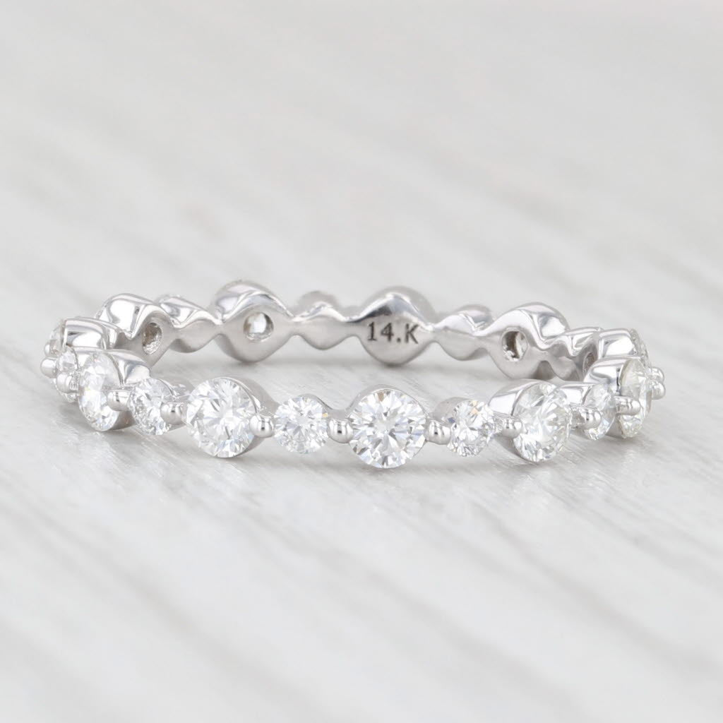 Light Gray 0.94ctw Diamond Eternity Band 14k White Gold Wedding Ring Size 6.25 Stackable