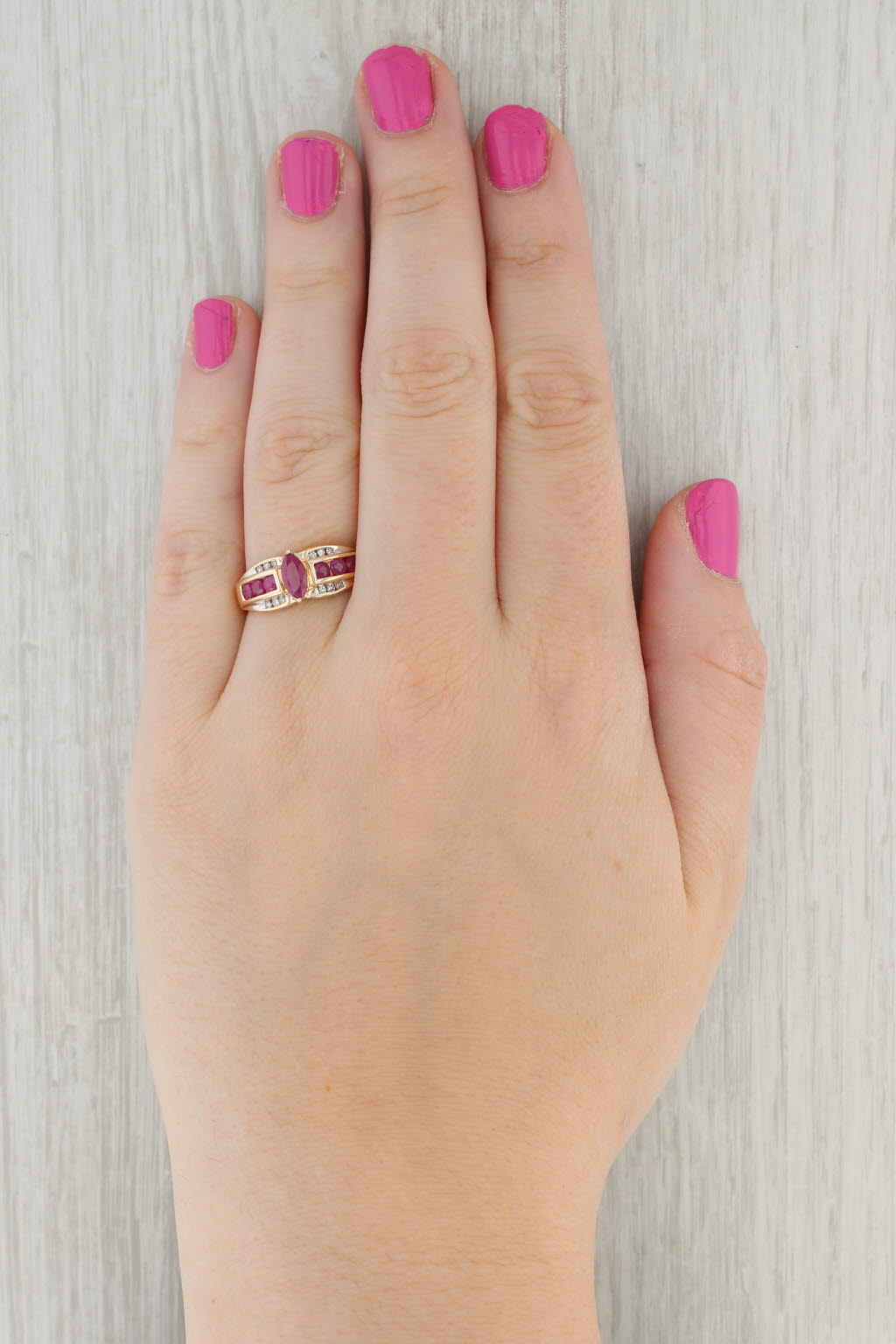 Gray 1.18ctw Marquise Ruby Diamond Ring 14k Yellow Gold Size 9